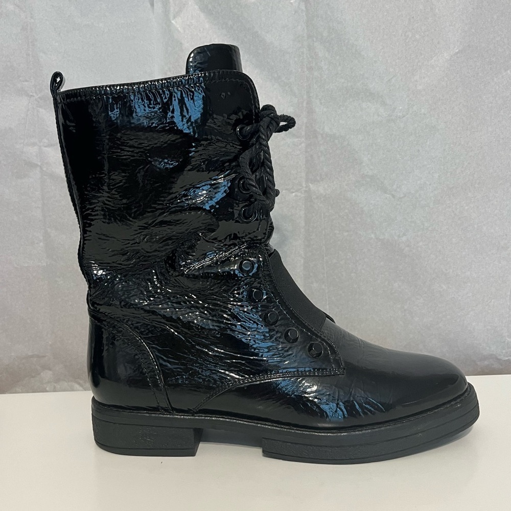 Women's Patent Leather Sz 7 / EU38 Black Combat Boots‎ Platform Lace Up Grunge - Picture 8 of 14